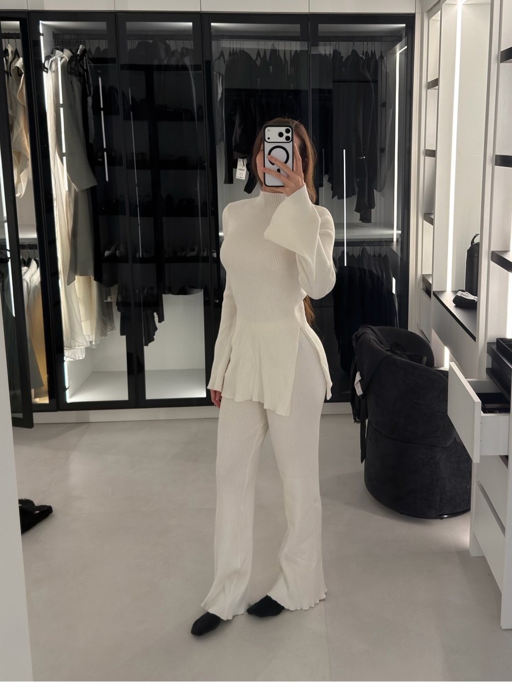 Meshki jovie white ribbed long sleeve top and pants set